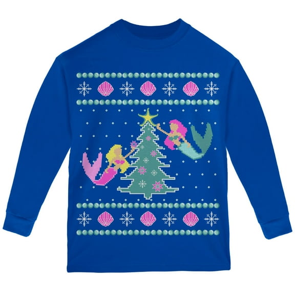 Old Glory Mermaid Tree Ugly Christmas Sweater Youth Long Sleeve T Shirt