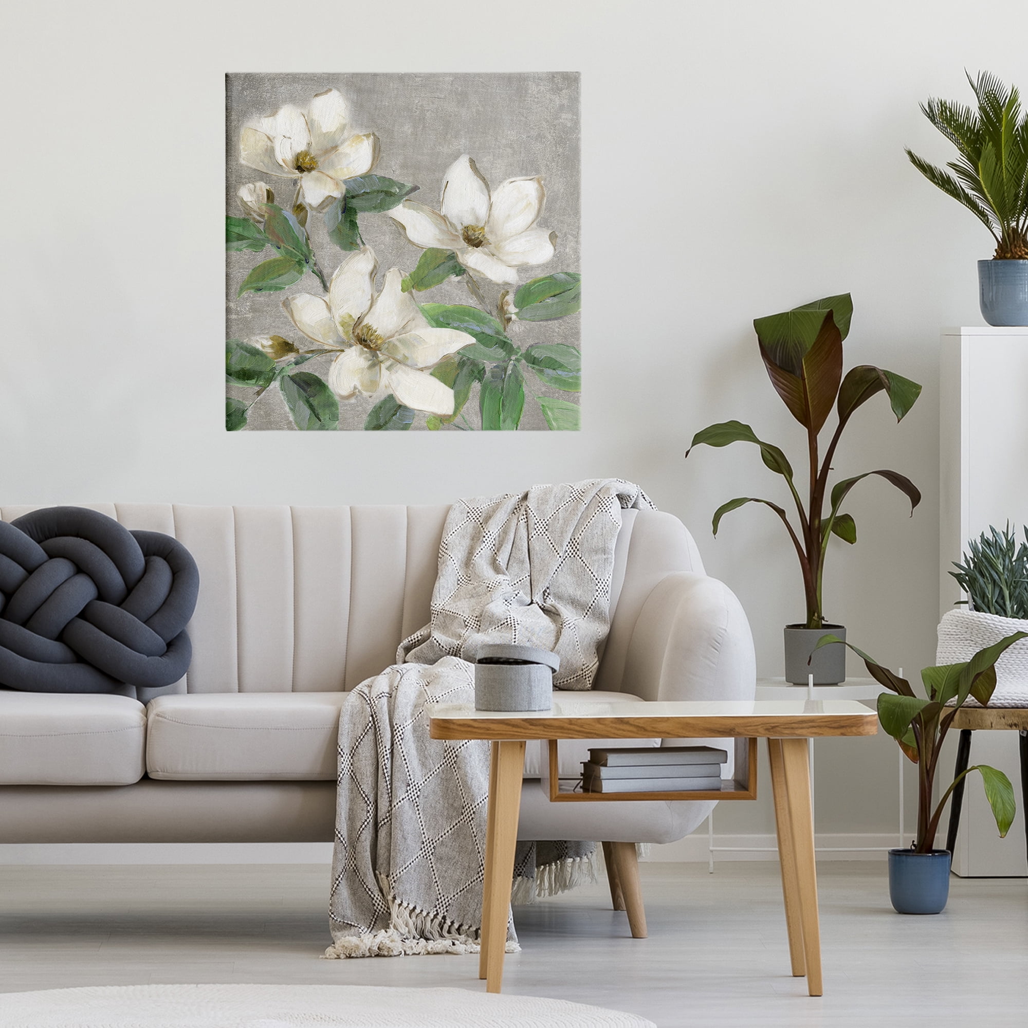 Stupell Industries Ivory Magnolias on Grey Canvas Wall Art, design by Sally Swatland