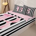thumbnail image 3 of Manfei Alphabet B Design Zipper Full Size Comforter Sets with Fitted Sheet and 2 Pillowcases,Modern Geometric Stripes Zipper Bedding Set,Pink Reversible,4-Piece, 3 of 7