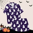 thumbnail image 3 of Hpapadks Halloween Womens Pajama Set Satin Silk Pumpkin Graphic Short Sleeve Sleepwear 2 Piece Button Down Top and Shorts Womens Pjs Dark Purple, 3 of 7
