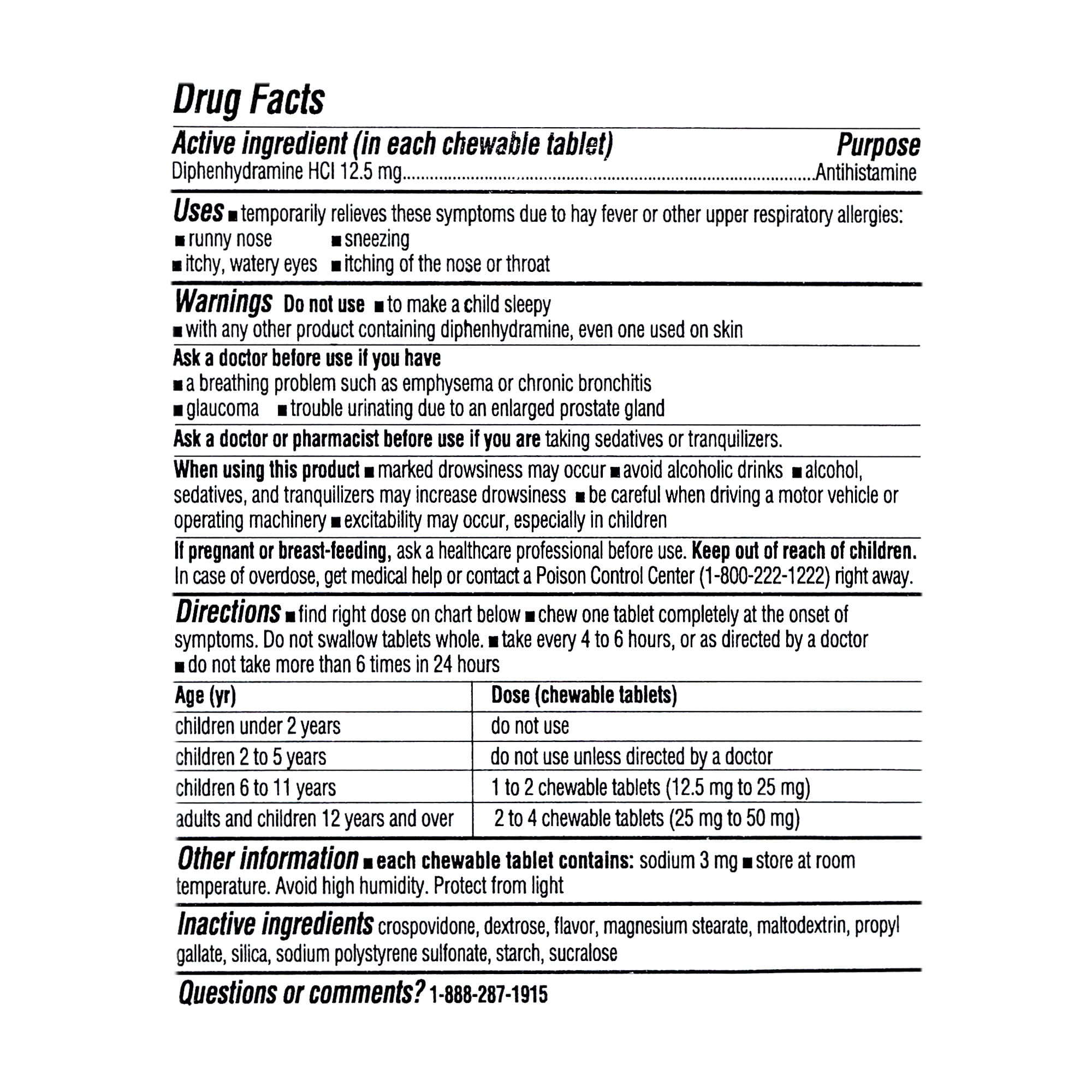 Equate Dye-Free Allergy Relief Chew - Diphenhydramine, Bubble Gum, 20 Count