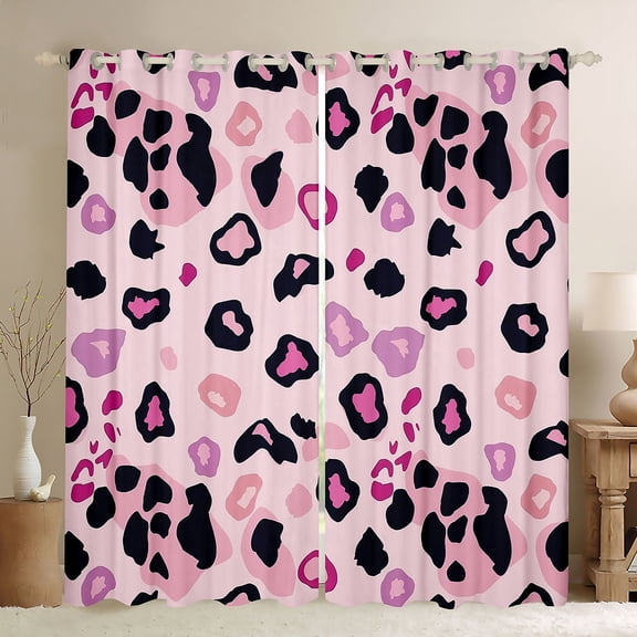 Castle Fairy Pink Leopard Print Girl Black Out Curtains,Old Fashion Dreamy Princess Curtains Pack of 2 (42x63 Each),Jungle Animal Cheetah Bedroom Curtains,Super Cozy Room Decor