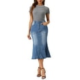 thumbnail image 2 of Falda de mezclilla con cola de pez Inspire Chic para mujer, falda midi de jean ajustada, L azul claro, 2 of 6