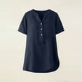 thumbnail image 6 of Linen T-Shirt for Women Short Sleeve V-Neck Button Half-Open Tops Summer Solid Color Casual Tees, 6 of 8