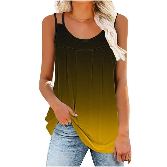 Dealovy Tank Tops for Women Casual Summer Loose Gradient Color Vacation Sleeveless Flowy Tunic Tops