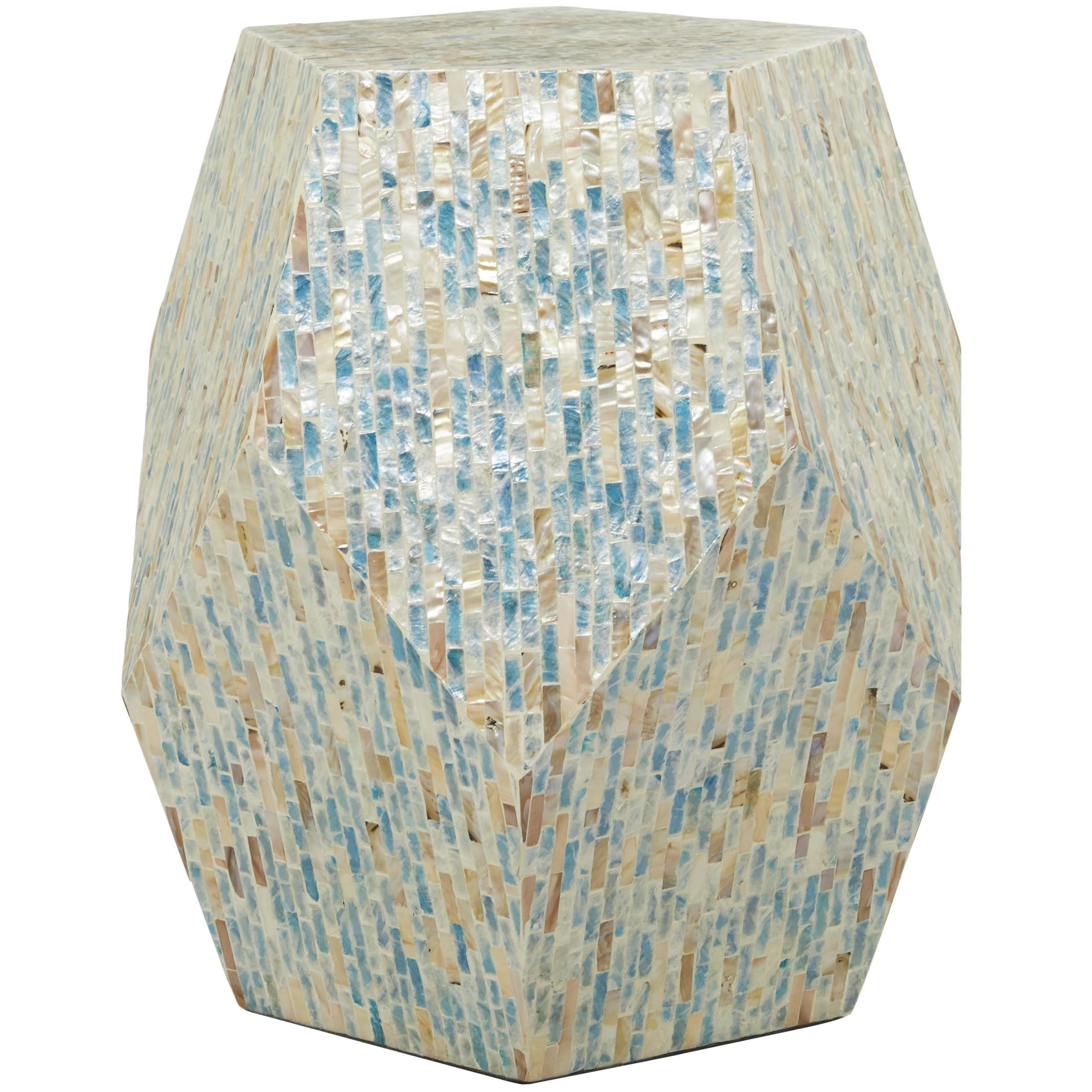 DecMode 16" x 19" Multi Colored Mother of Pearl Shell Handmade Mosaic Inlay Geometric Accent Table, 1-Piece