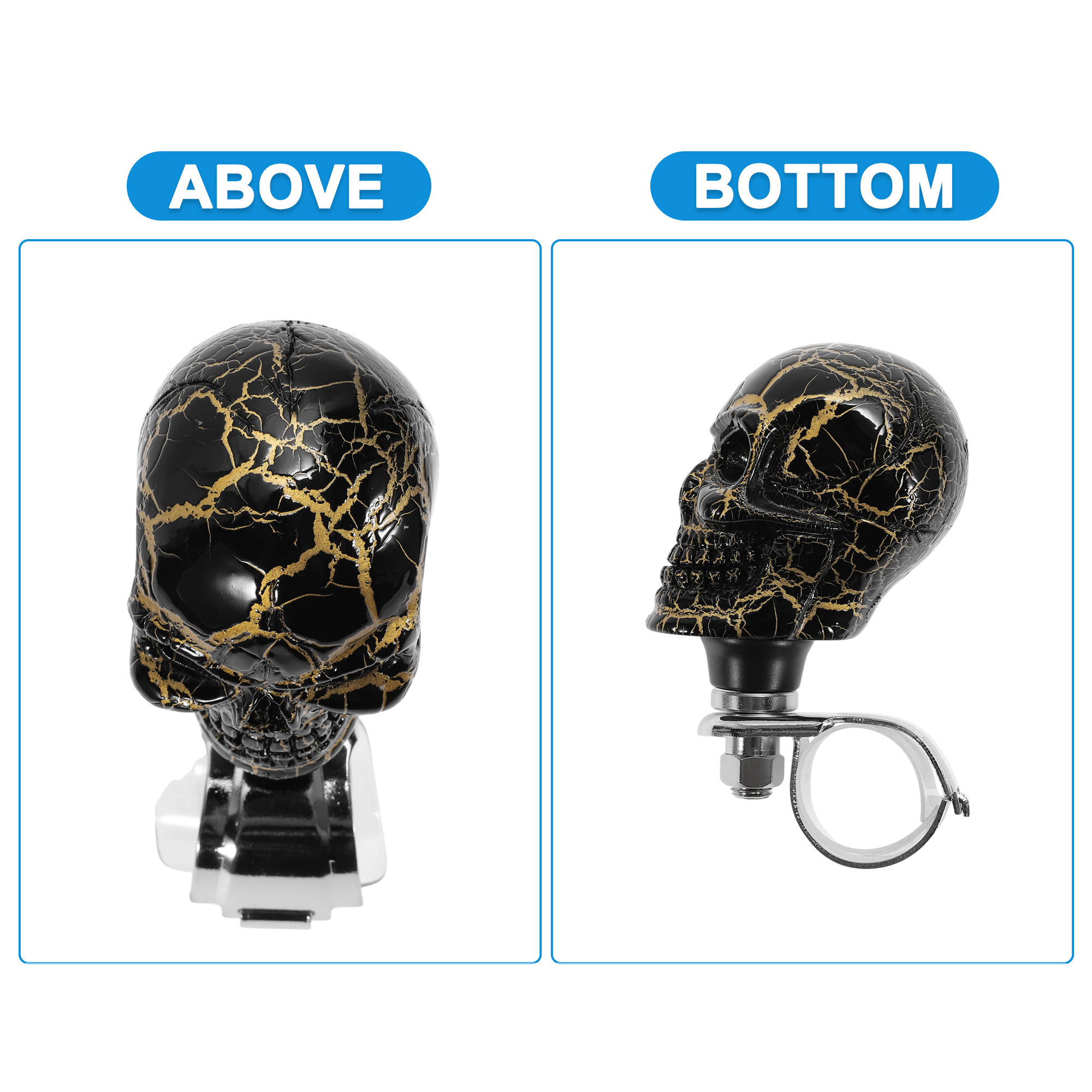 30.5mm Car Steering Wheel knob Small Skull Vehicle Steering Wheel Rotator Ball for SUV Pickup Trucks Semi-Trailers Vans Boats Black Gold Tone 1 Pc