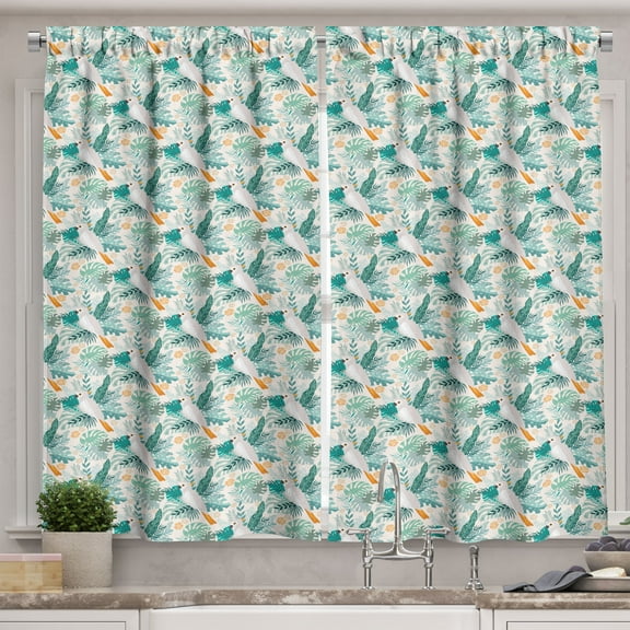 Ambesonne Tropical Kitchen Curtains, Exotic Leaf Flower Parrot, 55"x39", Pale Teal Marigold