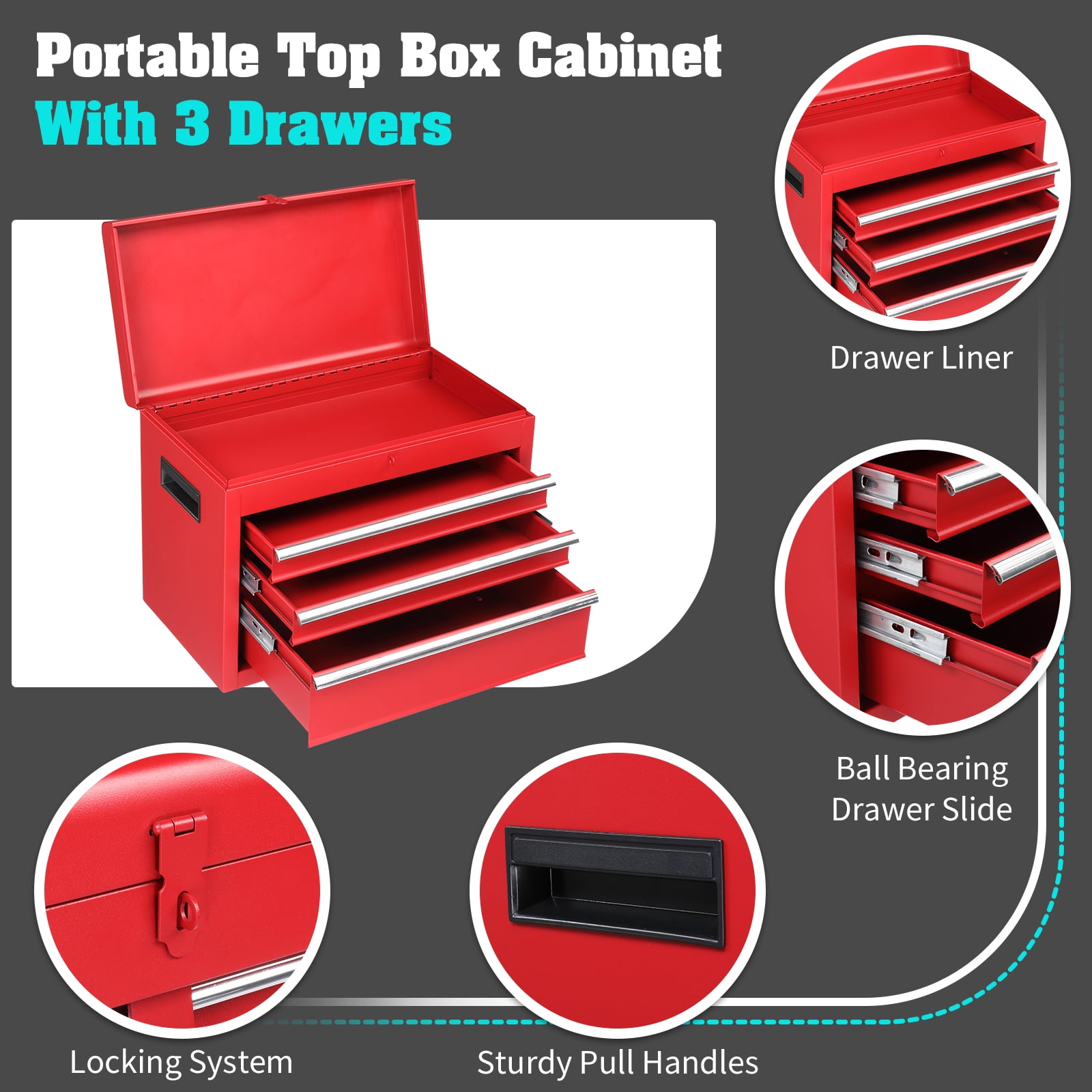 2-in-1 Tool Chest with Drawers, SUREGO 2-Tier Rolling Tool Box & Cabinet with 4 Drawers, Lockable Tool Box Organizer On Wheels, Large Capacity, Red