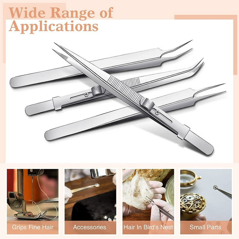 10-Pack Stainless Steel Curved Tweezers – 6.1" Serrated Tip Forceps For Sewing, Crafting, Jewelry, Electronics & Food Handling