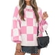 thumbnail image 2 of Suéter de Punto Acanalado de Larga con Cuello Alto y Corte Holgado para Mujer, Ideal para Otoño Rosa XXXL, 2 of 9