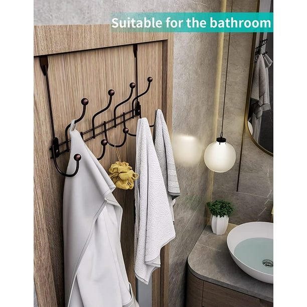 Over Door Towel Rack Hook Hanger with 9 Hooks Heavy Duty Hook Coat Rack with High Bearing Capacity for Hanging Clothes Coat Bag Robe Heavy