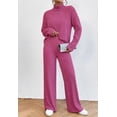 thumbnail image 5 of Conjunto de 2 piezas para mujer, de punto acanalado, cuello alto, manga larga, suéter, conjunto de pijama, pantalones de pierna ancha, conjuntos de salón, chándal, 5 of 5