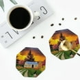 thumbnail image 4 of Picia Fall Village Scenery Printed Leather Coasters for Drinks, 4" Drink Coasters Set of 4 for Tabletop Protection, Handmade Luxurious Home Décor and Housewarming Gift -Octagon, 4 of 6