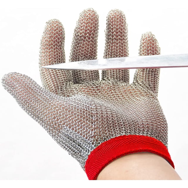HAHDAXIA Gant en Cotte de Mailles, Gant Résistant aux Coupures de Qualité Alimentaire, Gant en Maille Métallique en Acier Inoxydable Gant de Coupe Couteau pour Boucher, Mandoline de Cuisine pour Écailler les Huîtres Chef Tranchage Filet de Poisson (Moyen)