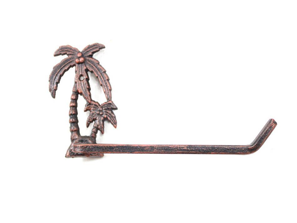 [Pack Of 2] Rustic Copper Cast Iron Palm Tree Toilet Paper Holder 10