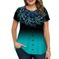 thumbnail image 2 of Mytrendy Women Plus Size Gradient Print Buttons Hem Short Sleeve Round Neck Top Blouse XL-6XL, 2 of 4