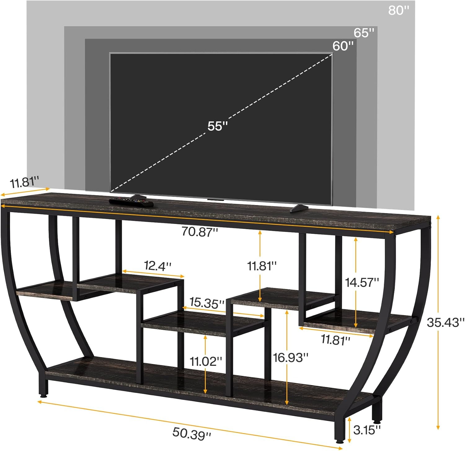 Tribesigns TV Stand for Televisions up to 80 Inches, 70.9 Inches Entertainment Center with Storage Shelves, Wood TV Media Console Table Unit for Living Room, Bedroom