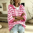 thumbnail image 4 of Fall Oversized Hooded&nbsp;Sweater for Women 3/4 Batwing Sleeve Sweater Striped Loose Knitted Hoodie Pullover Sweater Top Winter, 4 of 5