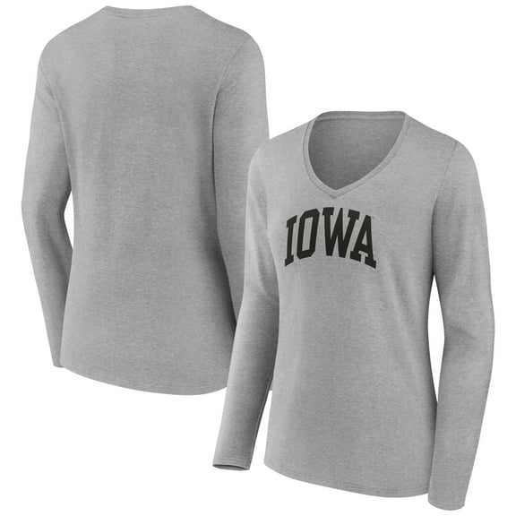 Women's Gray Iowa Hawkeyes Basic Arch Long Sleeve V-Neck T-Shirt