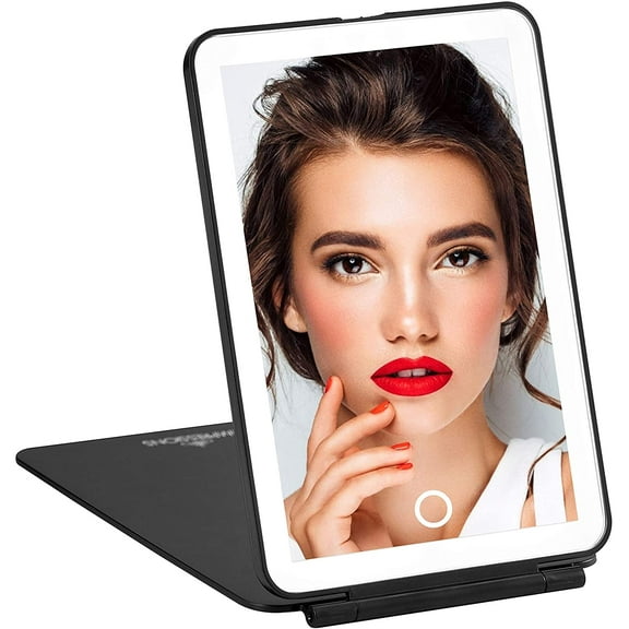 Impressions Vanity Touch Pad Mini Tri Tone Lighted Makeup Mirror with Flip Cover for Gorls (Black)