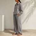 thumbnail image 5 of Mfakffe Womens 2‑Piece Casual Outfit Half‑Zip Collared Top and Wide Leg Pants Set Loose Relaxed Matching Tracksuit for Daily Wear, 5 of 6