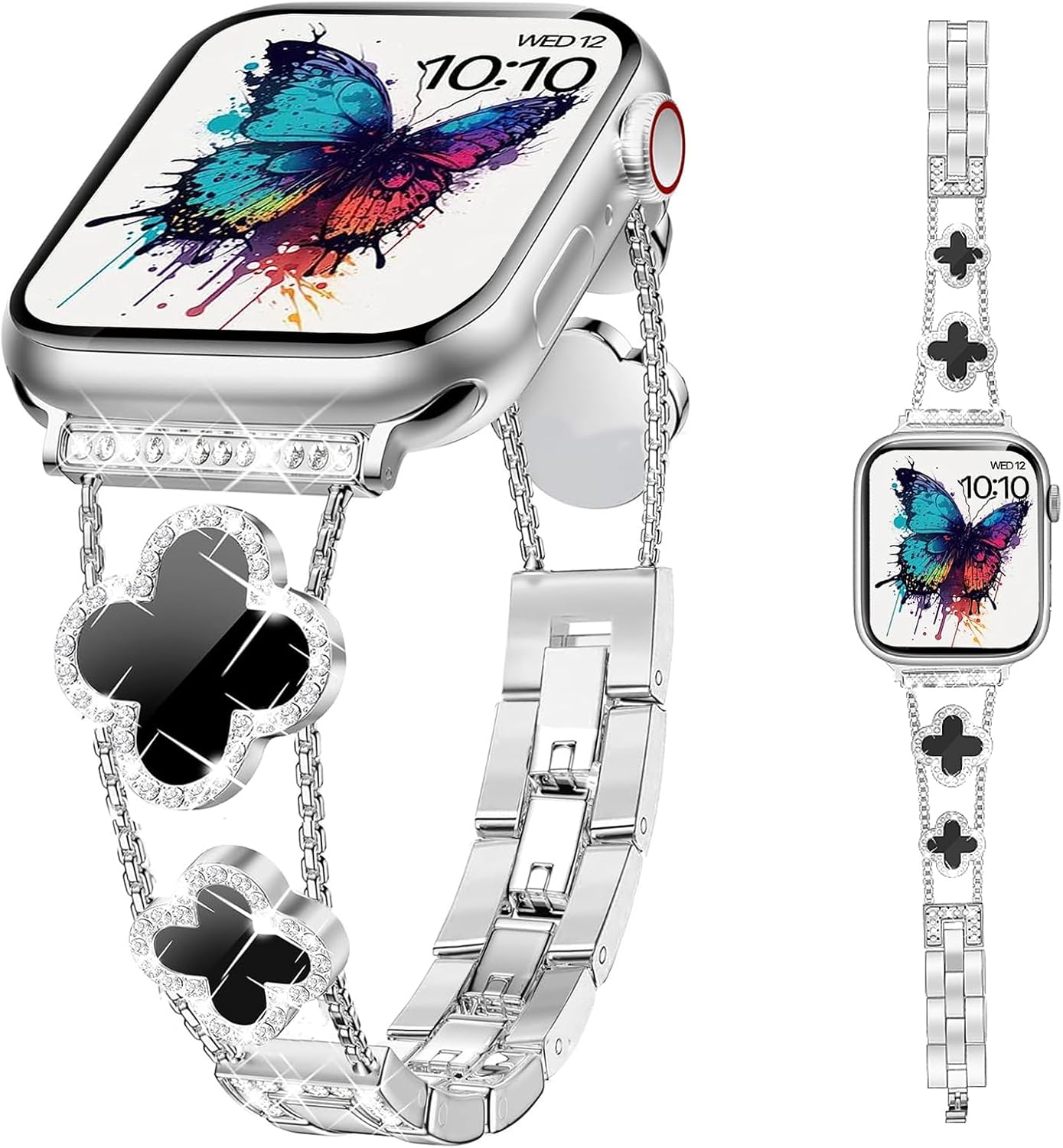 CRKMGS-Compatible with Apple Watch Ultra Band 38MM 40MM 41MM 42MM 44MM 45MM 46MM 49MM Series 10 9 8 7 6 5 4 3 2 1 Smartwatch wistband Bracelet Strap Lucky clover Bracelet iWatch Band for Women