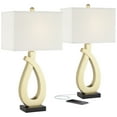 thumbnail image 2 of 360 Lighting Simone Modern Table Lamps 28" Tall Set of 2 Sculptural Gold Metal USB Charging Port White Rectangular Shade Bedroom Living Room, 2 of 8