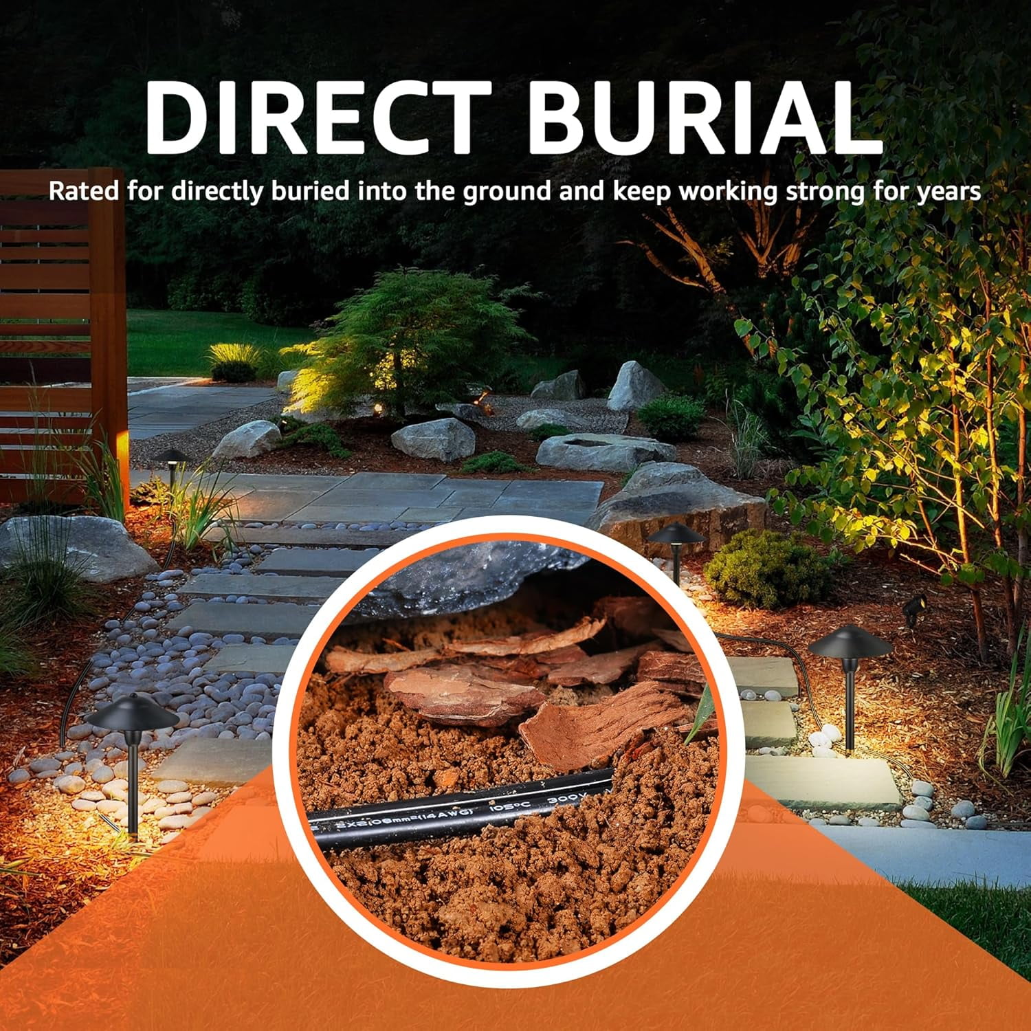 SUNVIE 100FT 12 Gauge Low Voltage Wire 12/2 for Landscape Lighting, Direct Burial Copper Wire