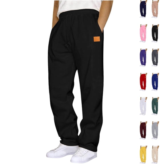 WAENQINLA Mens Sweatpants Winter Warm Fleece Lined Open Bottom Joggers Elastic Waist Outdoor Sports Athletic Work Pants with Pockets Black L