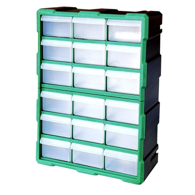 Caja de almacenamiento de hardware con 18 rejillas, 18 x 37,5 x 48,5 cm, organizador de tornillos para fabricación de joyas, hogar y oficina, versátil Verde