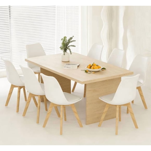 YLGJ&TIDY 8PCS Mid Century Dining Chair PU Leather Solid Wood Leg Kitchen Living Room White