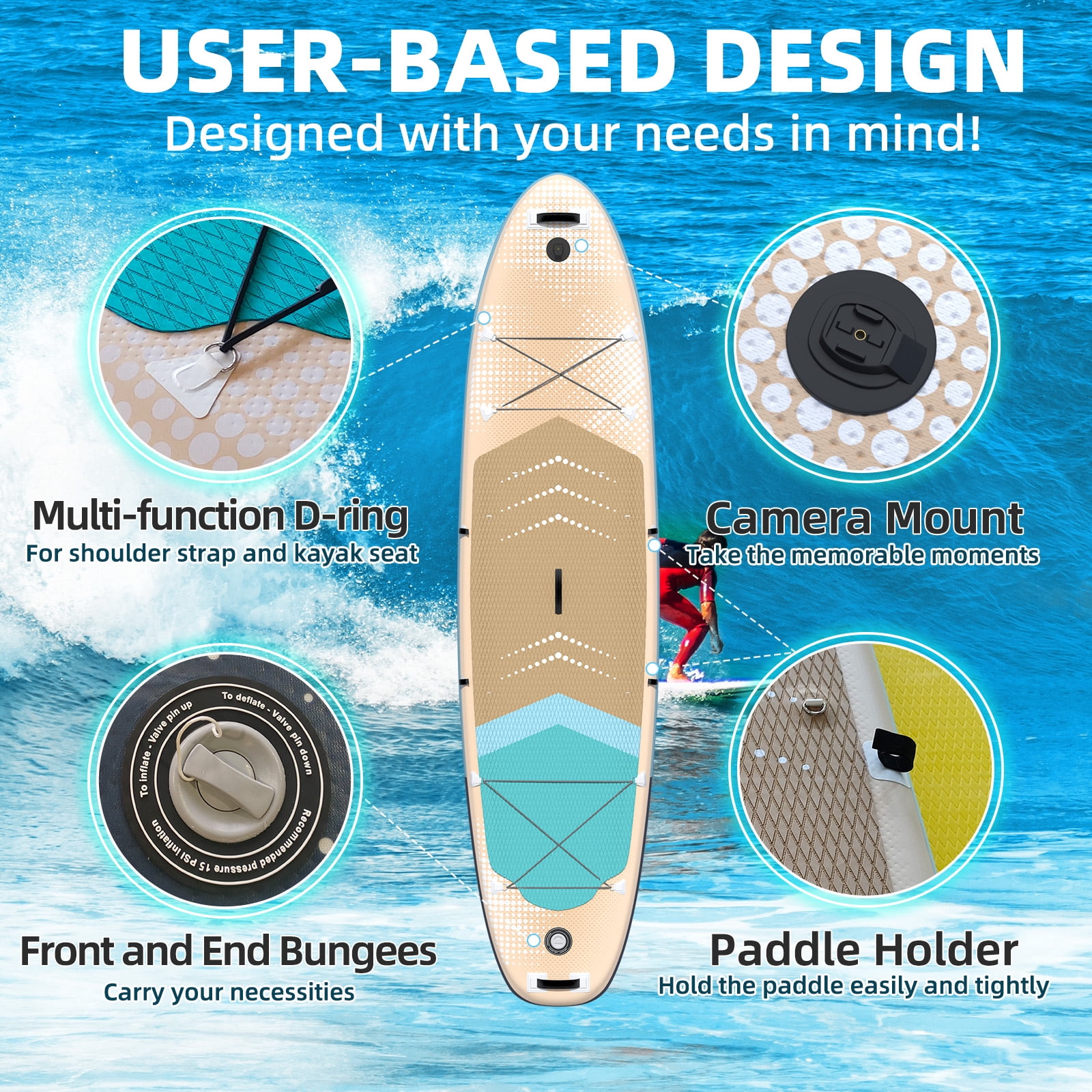 Danrelax 10.5' Inflatable Stand Up Paddle Board SUP Kit with Paddle, Pump, Backpack, Orange