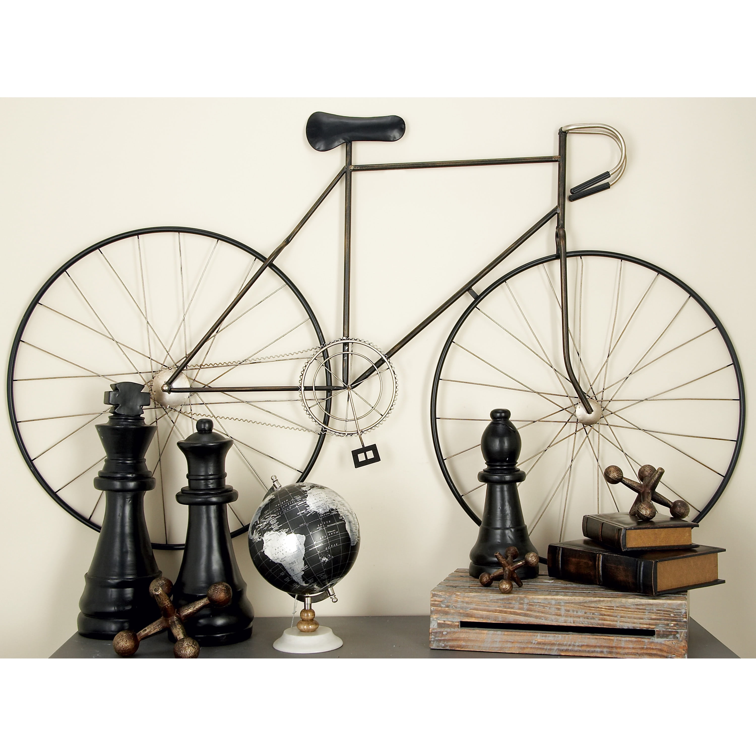 DecMode Black Metal Bike Wall Decor with Seat and Handles