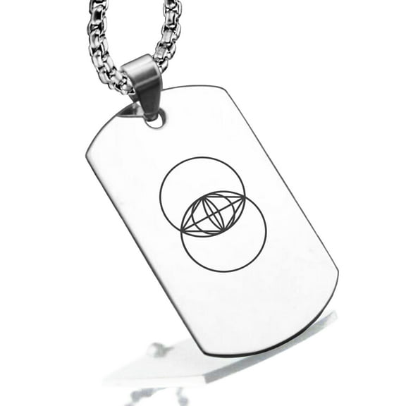 Stainless Steel Sacred Geometry Vesica Piscis Dog Tag Pendant Necklace