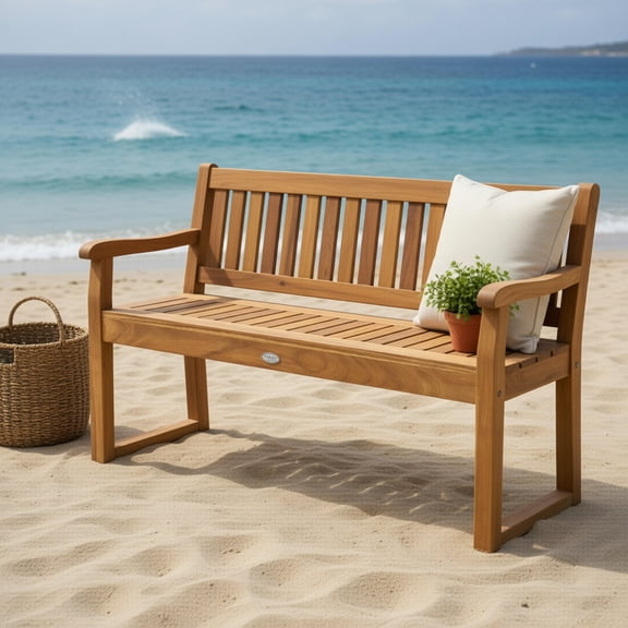 GVN Patio Bench Weatherproof Outdoor Bench, 52 Inch Acacia Wood Dining Bench with Slatted Seat