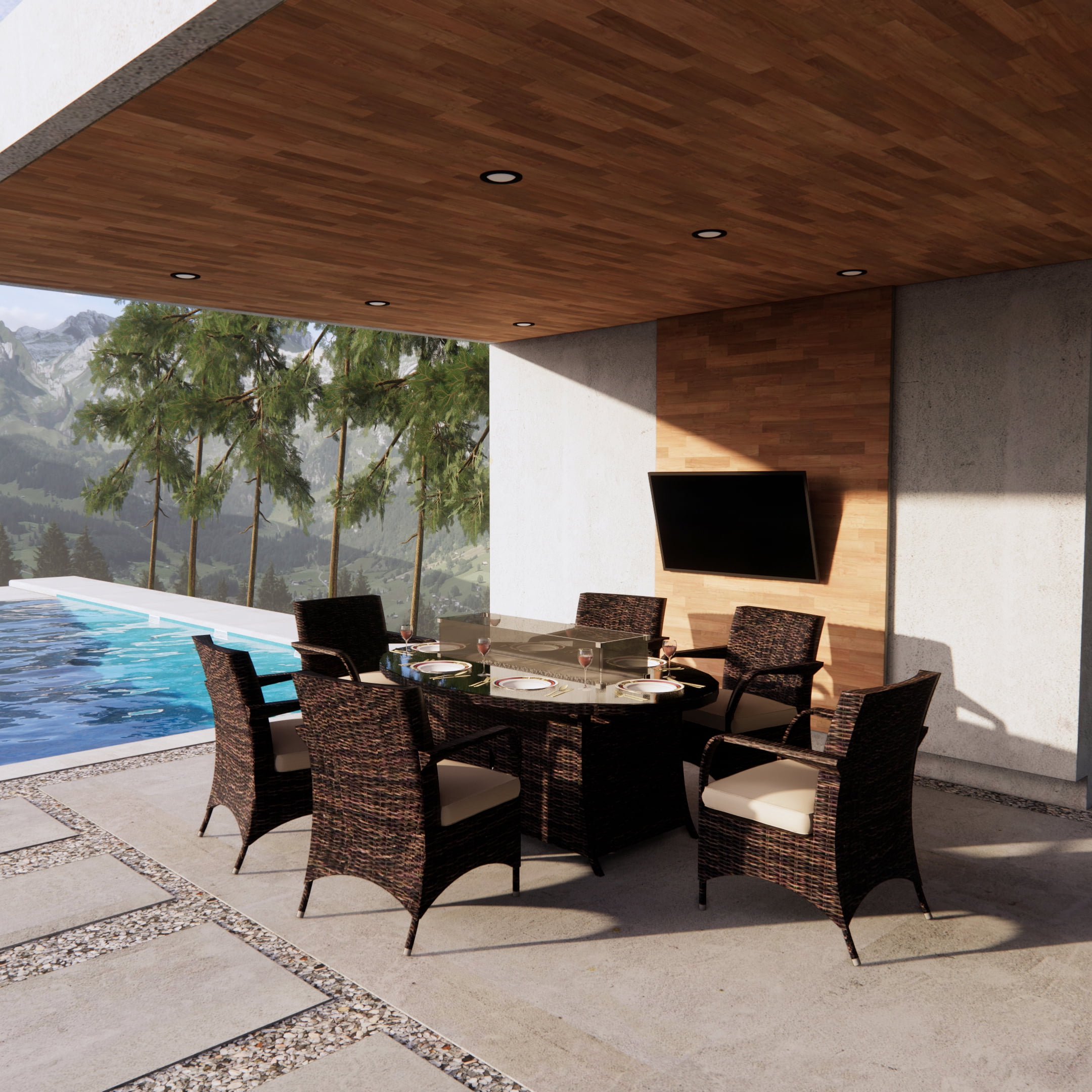 Moda Furnishings Patio Wicker Oval Gas Firepit Sets for Garden in the Outdoor