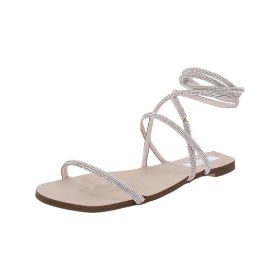 Steve Madden Womens Twirl Rhinestone Flat Sandals Beige 8.5 Medium (B,M)