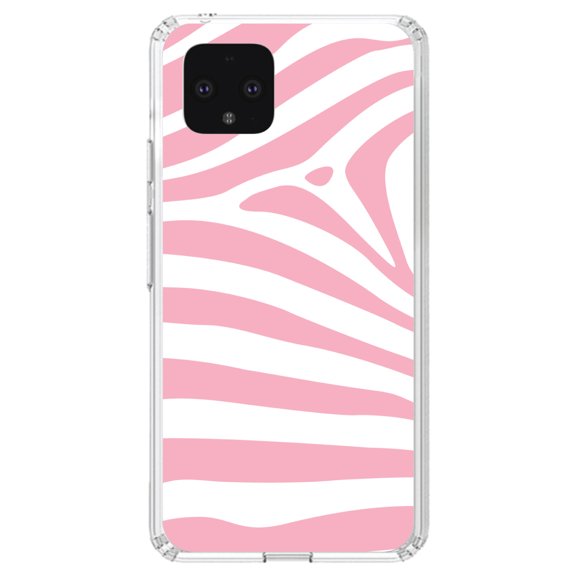 DistinctInk Clear Shockproof Hybrid Case for Google Pixel 4 XL (6.3" Screen) - TPU Bumper, Acrylic Back, Tempered Glass Screen Protector - Pink & White Zebra Skin Stripes