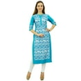 thumbnail image 2 of Phagun Kurta Droite Bleue de Designer pour Femme, Manches 3/4, Kurti Décontractée Imprimée-4, 2 of 3