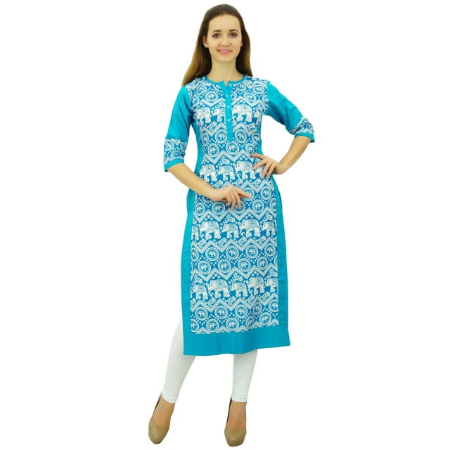 Phagun Kurta Droite Bleue de Designer pour Femme, Manches 3/4, Kurti Décontractée Imprimée-22