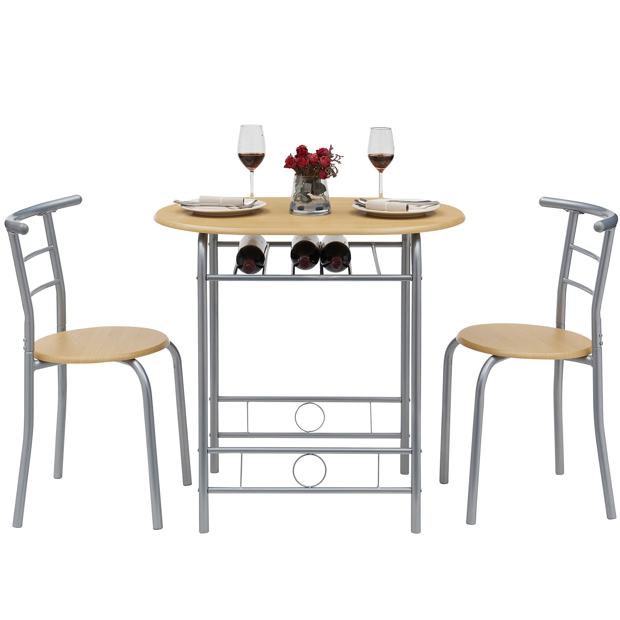 VECELO 3Piece Dining Table Set with Round Table and Chairs for Dining