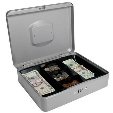 Steel Money Cash Box with Combination Lock, Grey (12" x 9.45" x 3.54")
