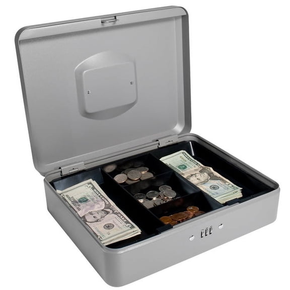 Steel Money Cash Box with Combination Lock, Grey (12" x 9.45" x 3.54")