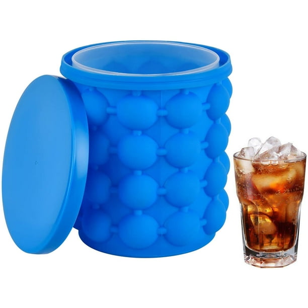 Bandeja de cubitos de hielo, cubo de hielo de silicona con tapa, sin BPA, fabricante de cubitos de hielo portátil 2 en 1, molde de cubitos de hielo Genie para whisky congelado, cóctel, bebidas, azul Adepaton DLM466