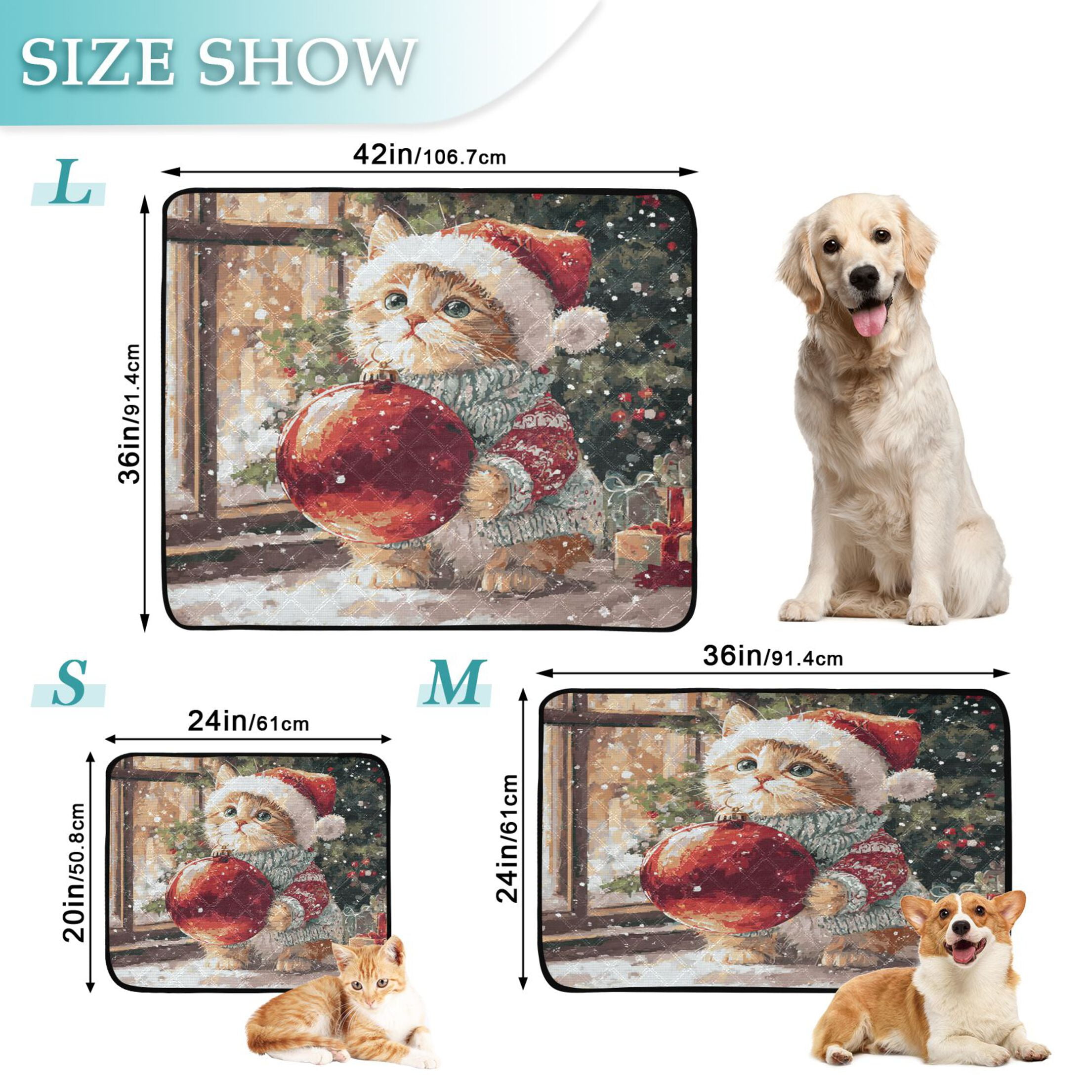 Qxltty Christmas Golden Tabby Cat Cat litter Pads Pet Set of 3 Diaper Mats Center Anti-leakage Layer Absorbent Soft and Comfortable