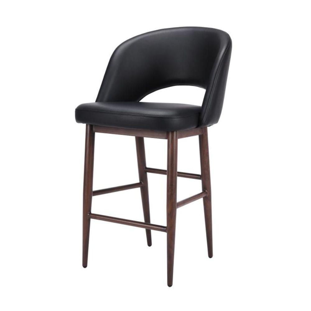 Executive Stool with PU Upholstery and Walnut Metal Frame – High Back Stool with Foot Rest, Mid-Century Style, Comfortable and Sturdy Seating for Offices and Modern Spaces