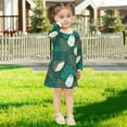 thumbnail image 5 of Girls' long-sleeved dress Tropical Leaves Green Girls' A-line dress with ribbed cuffs Soft and comfortable, 5 of 6
