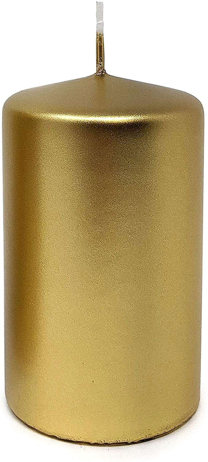 Hyoola 2.4 x 4 inch Metallic Gold Unscented European Made Pillar Candles, Paraffin Wax with Cotton Wicks, 6-Pack