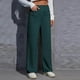 thumbnail image 2 of Pantalones de trabajo de cintura alta para mujer - Pantalones elásticos rectos de pierna ancha con botones y bolsillos, 2 of 5